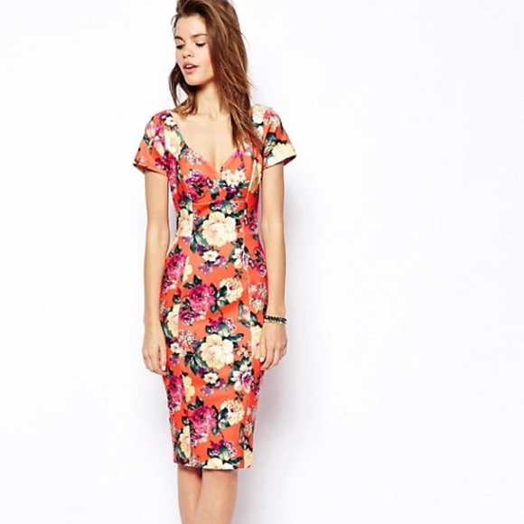 asos orange floral dress